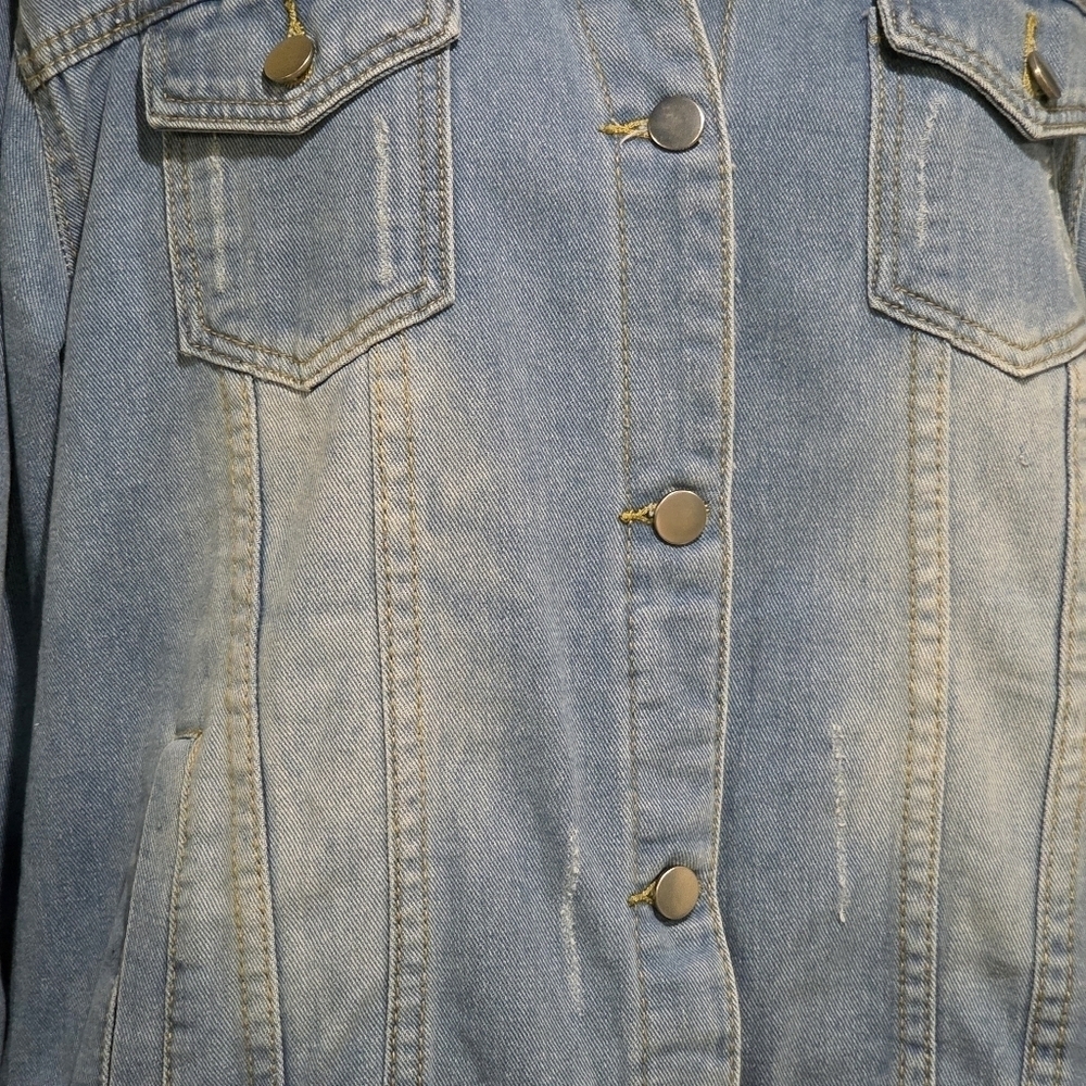 Women's Distressed Light Blue ¾ Length Sleeve Denim Jeans Jacket  Size XL - Picture 6 of 8